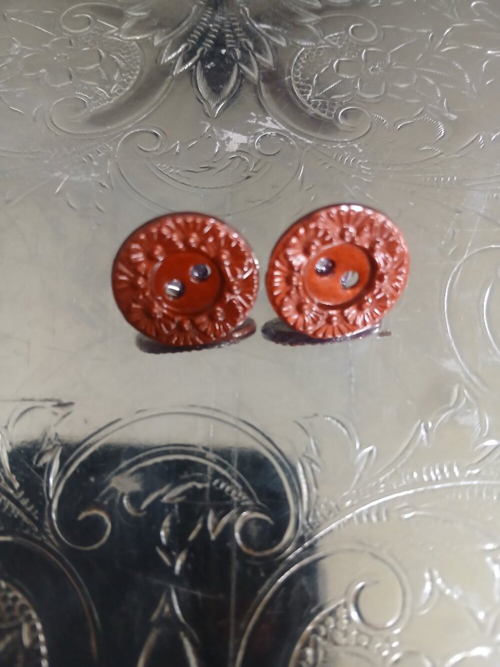 Brick-Red Vintage Button Earrings